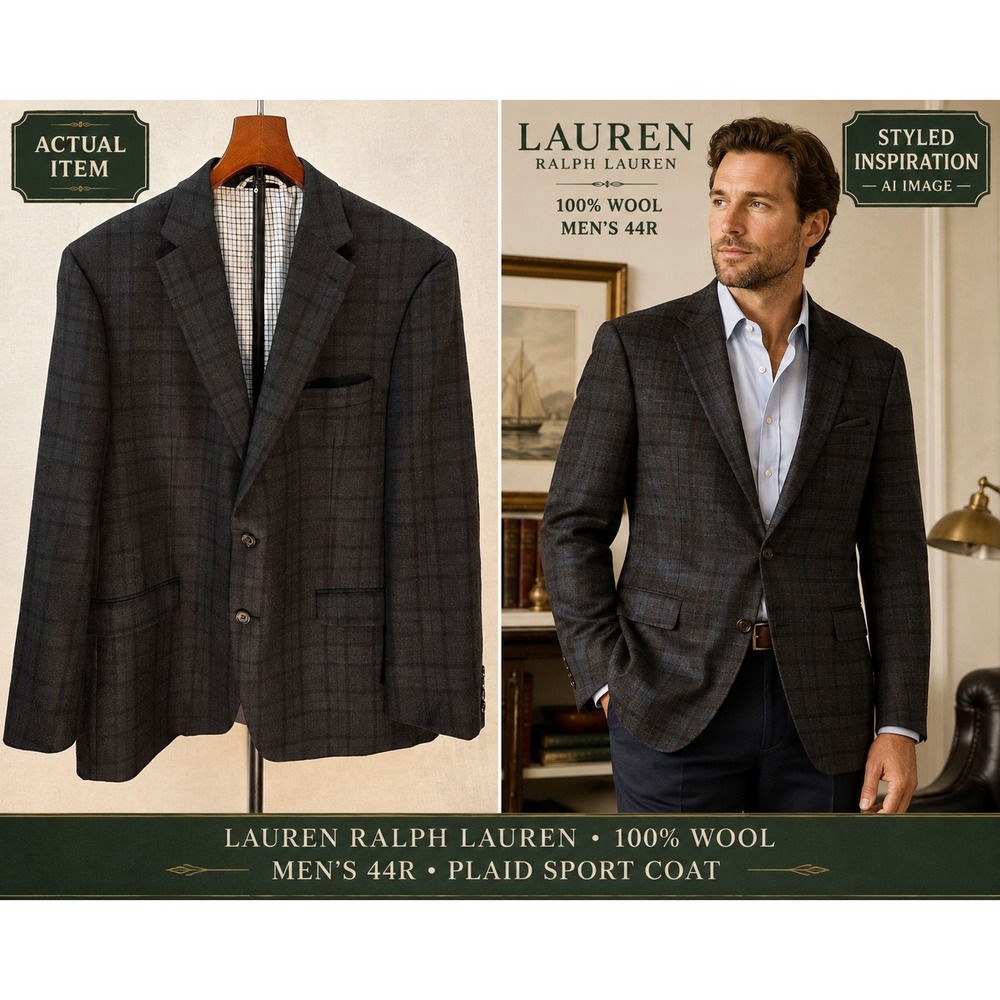 Lauren Ralph Lauren Men's‎ BlackwatchTartan Plaid Wool Blazer Sport Coat 44R